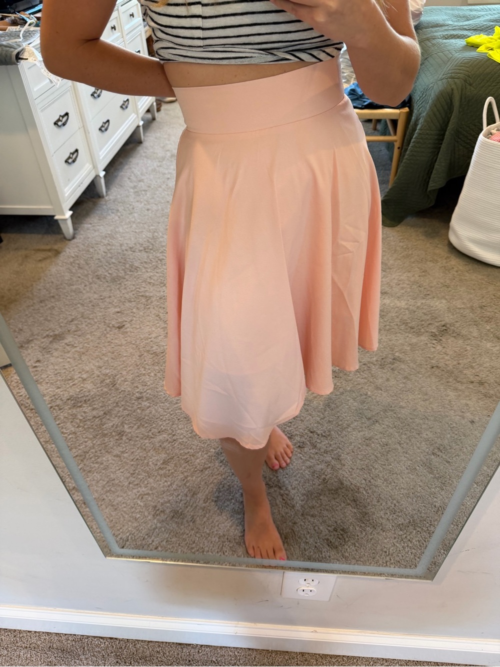 Choies Blush Pink High-Waist Skater Skirt